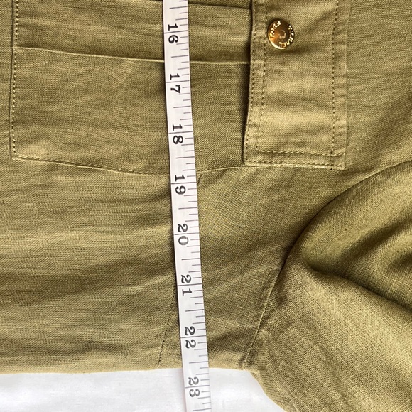 MICHAEL Michael Kors Utility Maxi Shirt Roll Tab Sleeves Snap green Linen Dress - Picture 9 of 9